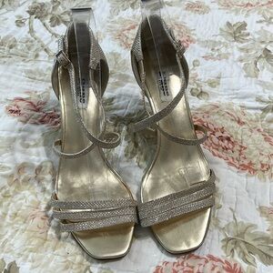 Dune London Glittery Metallic  Rose Gold X Strap Stiletto Sandal Size 10.5/41‎